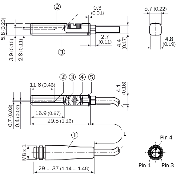 DPM Vérins rainures en T PNP NF lg29,5mm 10-30Vdc / M08 3P+C0.3m PUR-Lire la description