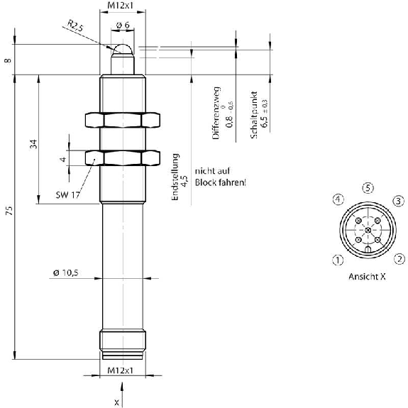 Microrupteur de précision M12 Poussoir à bille 16N Reed 1NO, M12 5P-Lire la description