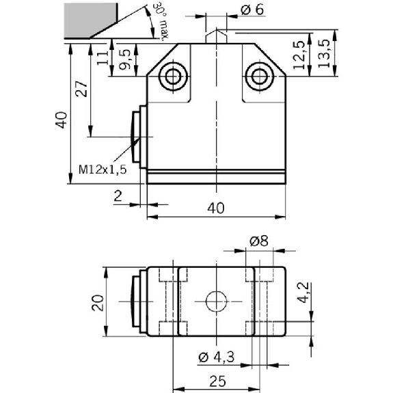 Fdc monopiste de précision N01, Poussoir à galet, SPDT, M12x1.5-Lire la description