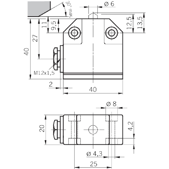 Fdc monopiste de précision N01, Poussoir en toit SPDT, M12x1,5-Lire la description