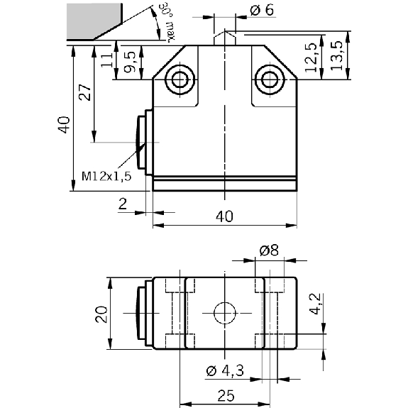 Fdc monopiste de précision N01, Poussoir à bille, M12x1.5-Lire la description