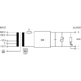 Alim. mono redressée filtrée IN: 230/400 ±15VAC OUT: 24V/1ADC-Lire la description