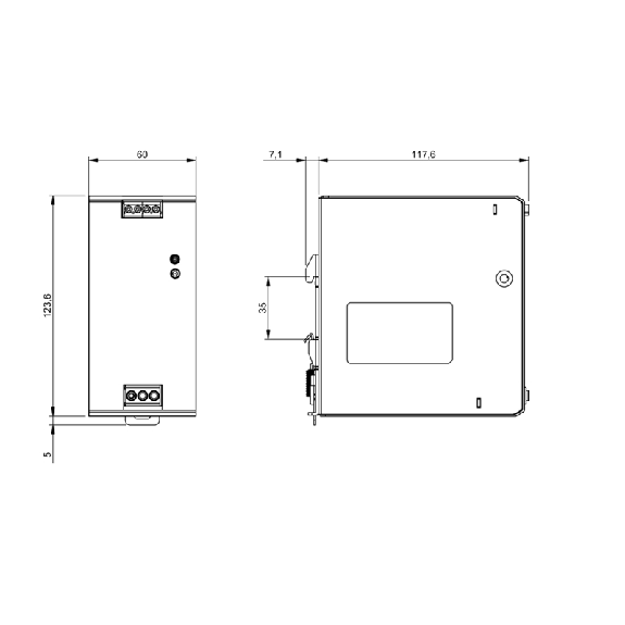 Alim. à découpage 24VDC 10A 240W, 1PH 100-240VAC, 60x123,6x117,6mm-Lire la description