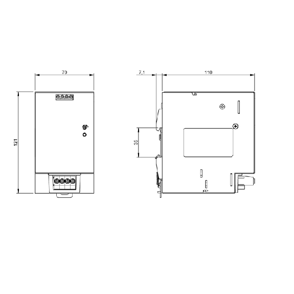 Alim. à découpage 24VDC 10A 240W, 3PH 400-500VAC, 70x121x117,3mm-Lire la description