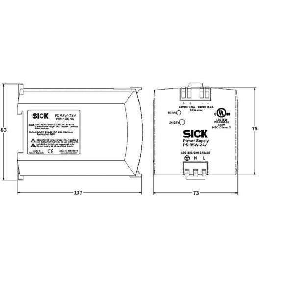 Alim. à découpage 24VDC 3.9A 95W, 1PH 100-240VAC Alim. à découpage 24VDC 3.9A 95W, 1PH 100-240VAC-Lire la description