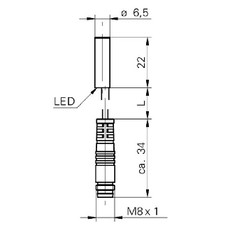 DPI D6,5 NPN NF P2mm noyé lg22mm 10-30Vdc / M08 3P+C0.2m-Lire la description