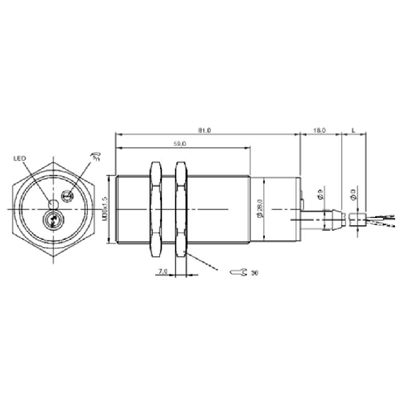 DPC M30 2 fils AC/DC NO P15mm non noyé lg99(59)mm 20-250V / Câble 2m-Lire la description