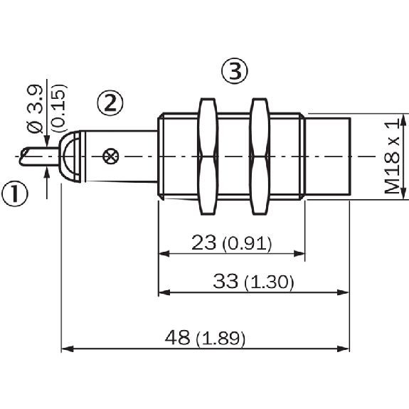 DPI M18 NPN NF P8mm non noyé lg48(23)mm Laiton / Câble 2m PVC-Lire la description