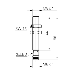 DPI M08 PNP NO P2mm noyé lg56(44)mm Laiton 10-30Vdc / M08 3P-Lire la description