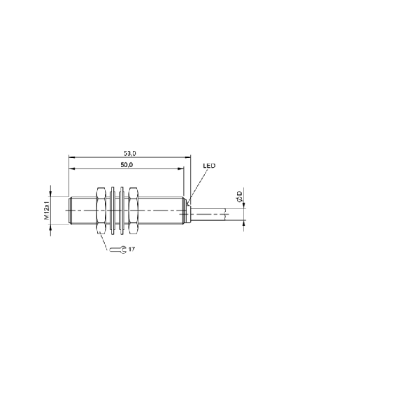DPI M12 PNP NO P4mm noyé 53mm Laiton 12-30Vdc / Câble 3m PUR-Lire la description