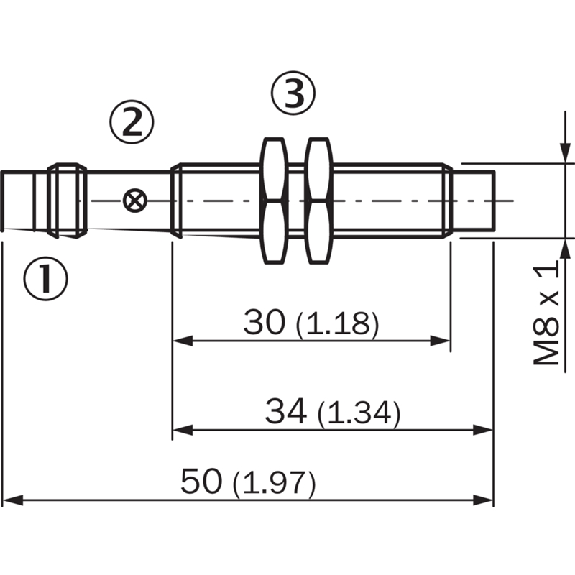 DPI M08 PNP NO P2,5mm non noyé lg50(30)mm Laiton 10-30Vdc / M08 3P-Lire la description