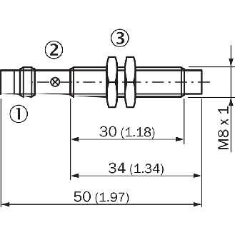 DPI M08 PNP NO P2,5mm non noyé lg50(30)mm Laiton 10-30Vdc / M08 3P-Lire la description