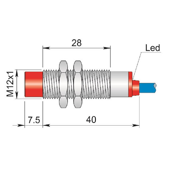 DPI Ex M12 2 fils NAMUR P4mm non noyé lg40(28)mm Laiton / Câble 5 m-Lire la description