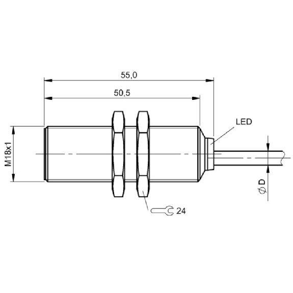 DPI M18 PNP NF P5mm noyé lg50mm Laiton 12-30Vdc / Câble 5m PVC-Lire la description