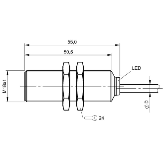 DPI M18 PNP NF P5mm noyé lg50mm Laiton 12-30Vdc / Câble 5m PVC-Lire la description