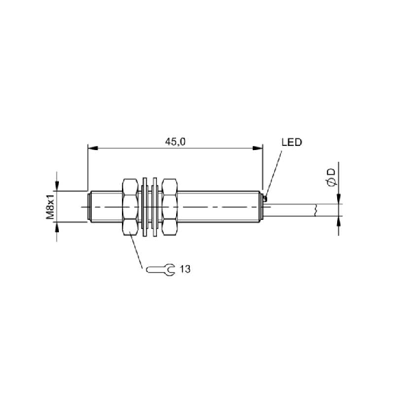 DPI M08 PNP NO P1,5mm noyé lg45mm Inox 10-30Vdc / Câble 5m PUR-Lire la description