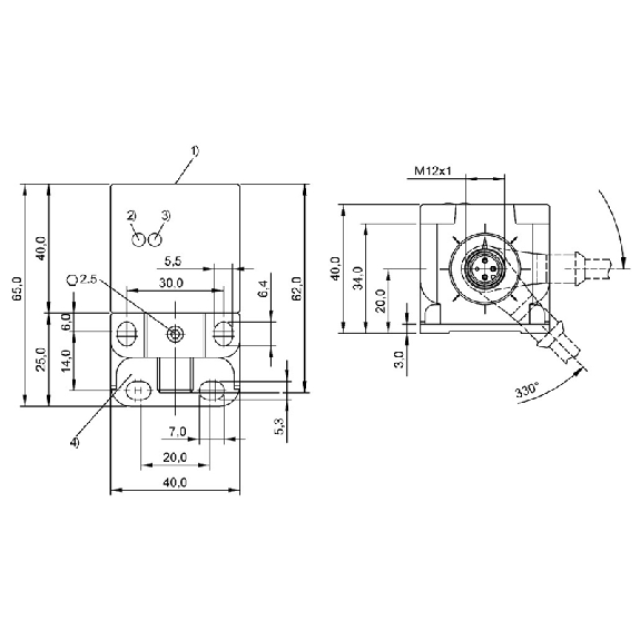DPI Rect. PNP NO+NF P20mm noyé 40x65x40mm Zinc 10-30Vdc / M12 4P-Lire la description