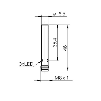 DPI D6,5 NPN NO P3mm noyé lg46(31,4)mm Métal 6-36Vdc IP67 / M08 3P-Lire la description