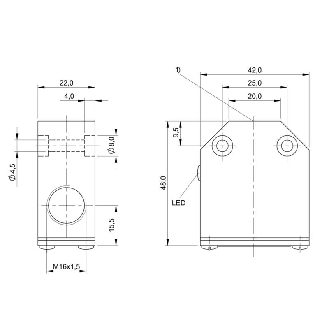 DPI Rect. PNP NO P5mm noyé 42x48x22mm Alu 10-30Vdc / Bornier-Lire la description