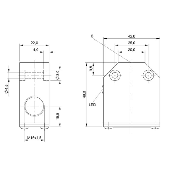 DPI Rect. PNP NO P5mm noyé 42x48x22mm Alu 10-30Vdc / Bornier-Lire la description
