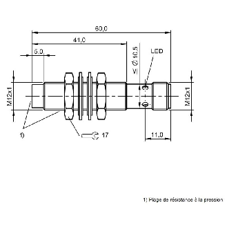 DPI HT M12 NPN NO P10mm non noyé lg65mm Tout-inox 10-30Vdc / M12 4P-Lire la description