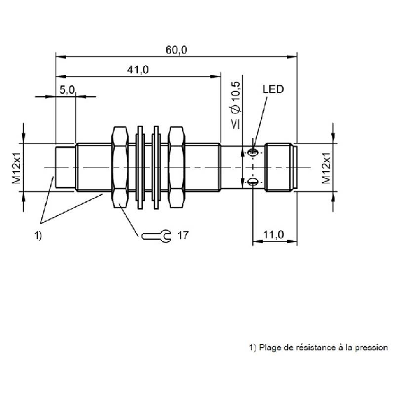 DPI HT M12 NPN NO P10mm non noyé lg65mm Tout-inox 10-30Vdc / M12 4P-Lire la description