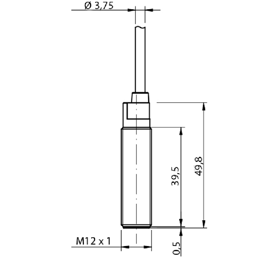 DPI M12 PNP NO P4mm noyé 49,8(39,5)mm Laiton 10-30Vdc Câble 5m PVC-Lire la description
