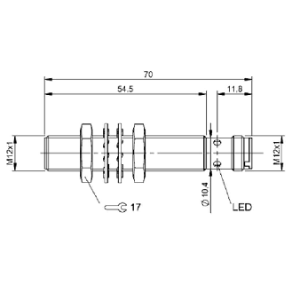 DPI M12 PNP NO+NF P2mm noyé lg70(40.5)mm Inox 10-30Vdc / M12 4P-Lire la description