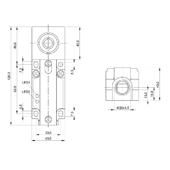 DPI Rect. PNP NO+NF P40mm non noyé 40x40x120mm / Bornier-Lire la description