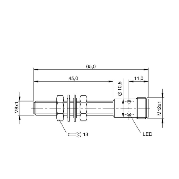 DPI M08 PNP NO P1,5mm noyé lg65(45)mm Laiton 12-30Vdc / M12 4P-Lire la description