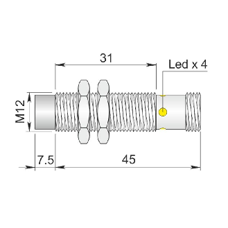 DPI M12 PNP NO P8mm non noyé lg52(30)mm Inox 10-30Vdc / M12 4P-Lire la description