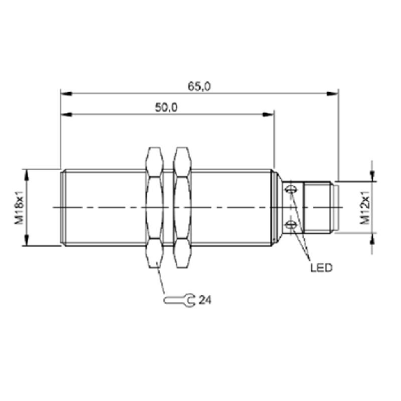 DPI M18 PNP NO P5mm noyé 65(50)mm Laiton 12-30Vdc / M12 4P-Lire la description