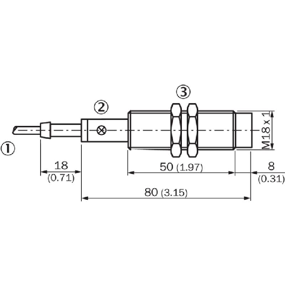 DPI M18 2 fils AC/DC NO P8mm noyé lg80(50)mm 20-250V / Câble 2m PUR-Lire la description