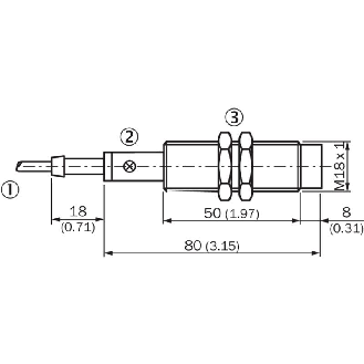 DPI M18 2 fils AC/DC NO P8mm noyé lg80(50)mm 20-250V / Câble 2m PUR-Lire la description
