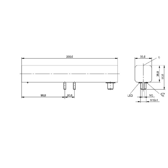 DPI Rect. PNP NO+NF P30mm non noyé 35x35x200mm Plast. / M12 4P DPI Rect. PNP NO+NF P30mm non noyé 35x35x200mm Plast. / M12 4P-Lire la description