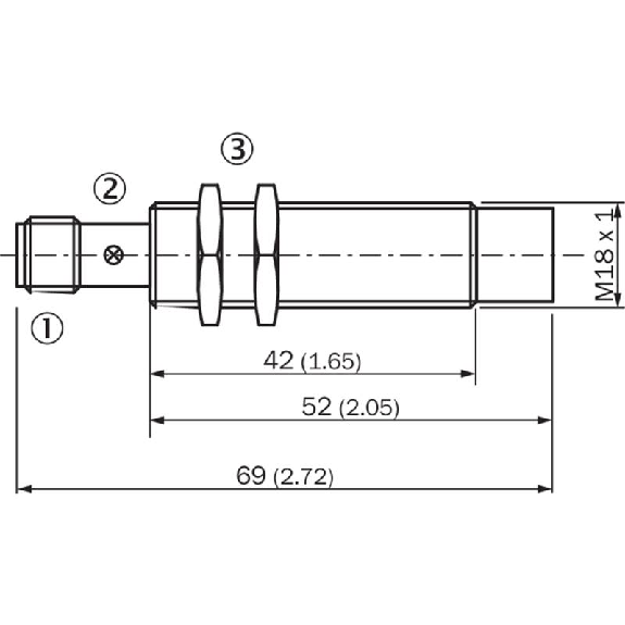 DPI M18 PNP NO P12mm non noyé 69(42)mm Laiton 10-30Vdc / M12 4P-Lire la description