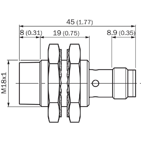 DPI M18 NPN NO+NF P12mm non noyé IO-L 45(19)mm Inox V2A +100°C M12 4P-Lire la description