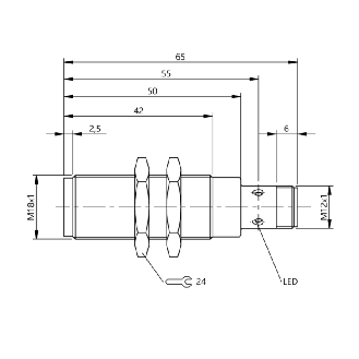 DPI M18 PNP NF P5mm noyé lg69(39.5)mm Tout inox / M12 4P-Lire la description