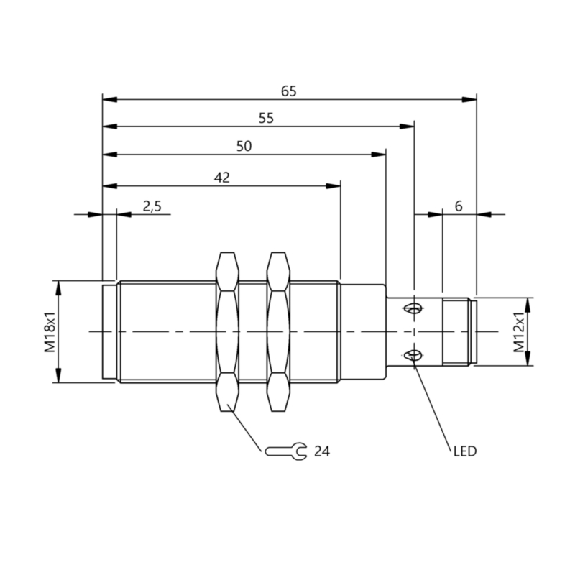 DPI M18 PNP NF P5mm noyé lg69(39.5)mm Tout inox / M12 4P-Lire la description