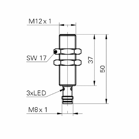 DPI M12 NPN NF P4mm noyé lg50(37)mm Laiton 10-30Vdc / M08 3P-Lire la description