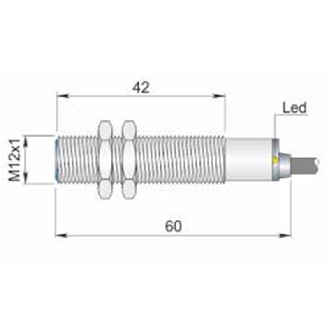 DPI M12 2 fils AC NO P2mm noyé lg60(42)mm 20-250VAC / Câble 2m PVC-Lire la description