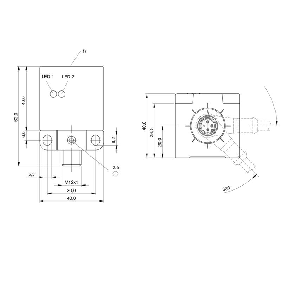 DPI Rect. PNP NO+NF P35mm non noyé 40x40x62mm 10-30Vdc / M12 4P-Lire la description