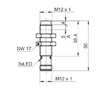 DPI M12 PNP NF P10mm non noyé lg50(31,4)mm Laiton 6-36Vdc / M12 4P-Lire la description