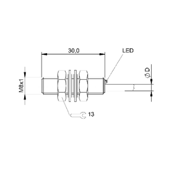 DPI M08 PNP NO P1,5mm noyé lg30mm Inox 10-30Vdc / Câble 5m PUR-Lire la description