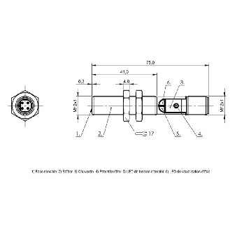 DPC M12 PNP NO P4mm noyé lg75(41)mm Inox / M12 4P-Lire la description