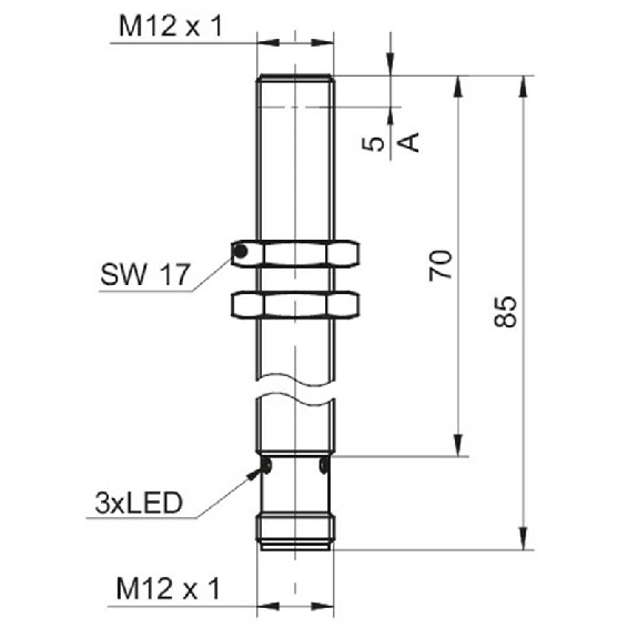 DPI M12 PNP NO/NF P4mm noyé lg85(70)mm Laiton 6-36Vdc / M12 5P-Lire la description