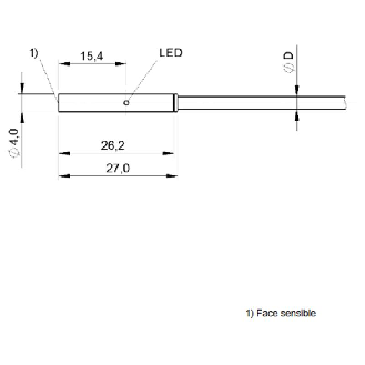 DPI D04 NPN NO P1,5mm noyé lg27mm Inox 10-30Vdc / Câble 5m PUR-Lire la description