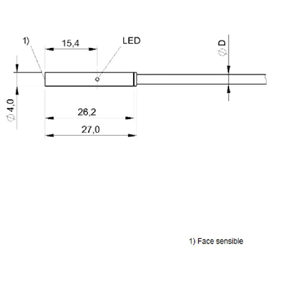 DPI D04 NPN NO P1,5mm noyé lg27mm Inox 10-30Vdc / Câble 5m PUR-Lire la description
