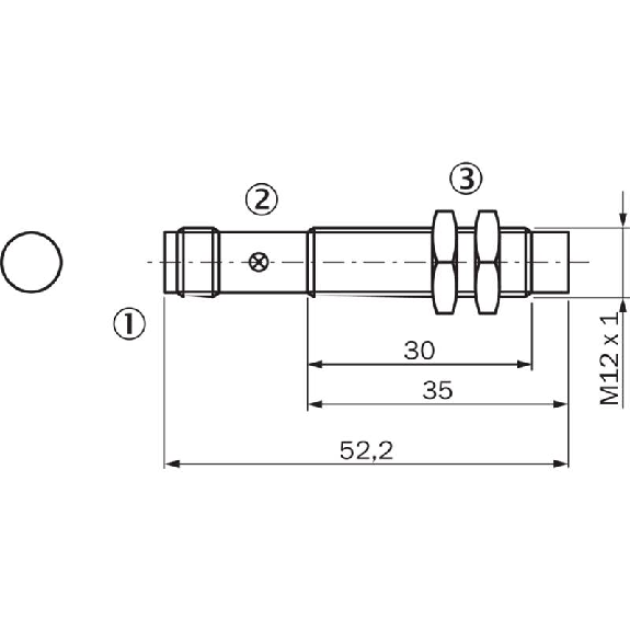 DPI M12 NPN NO P8mm non noyé lg52,2(30)mm Laiton 10-30Vdc / M12 4P-Lire la description