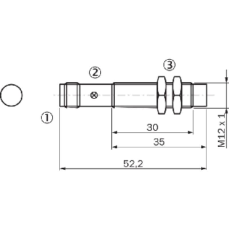 DPI M12 NPN NO P8mm non noyé lg52,2(30)mm Laiton 10-30Vdc / M12 4P-Lire la description